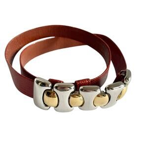 Alexis Kirk VTG Designer Belt Brown Reptile Gold & Silver Tone Art Deco Hardware